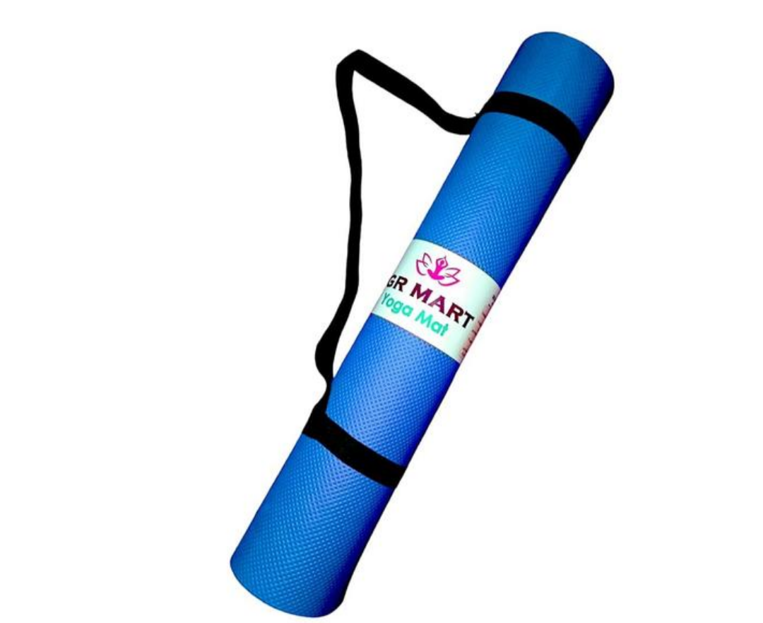 4MM YOGA MAT ENVIRONMENT FRIENDLY, EASY TO CARRY WITH CARRY STRAP FOR WORKOUT YOGA FITNESS AND MEDITATION [ BLUE COLOR ]