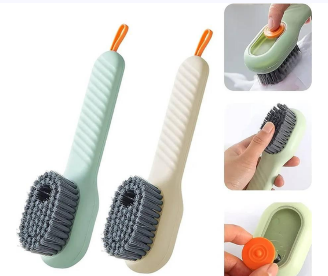 HOME SOAP DISPENSING CLEANING Brush with Handle Scrubbing Reusable Washing Shoe Brush for Shoes Clothes Cleaning (2 in 1 Brush)