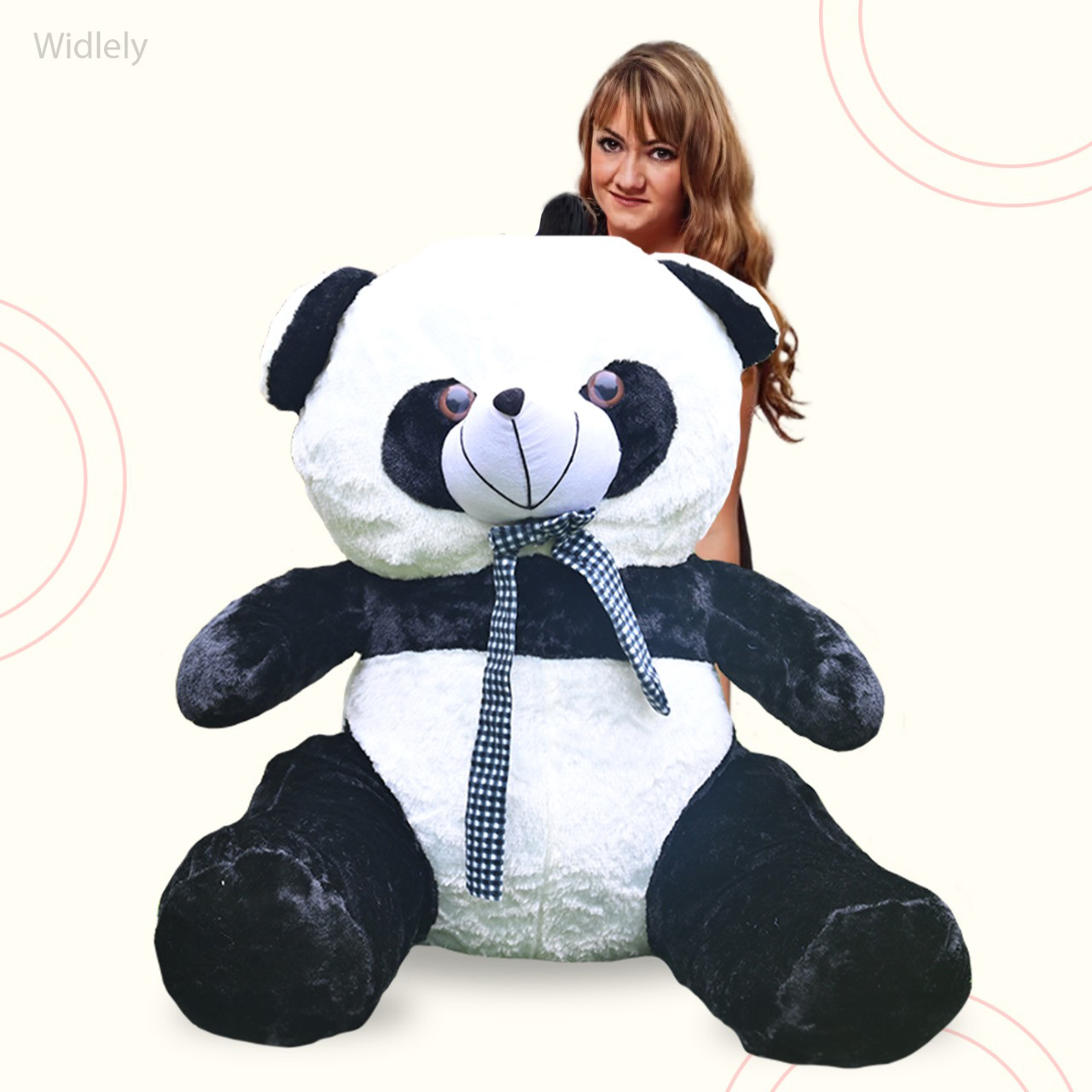 Widlely Panda Teddy Bear with Neck Bow Tie Ribbon | Soft Toys Long Lovable Cute Giant Size | Best Gift for Birthday & Valentine (5 Feet)